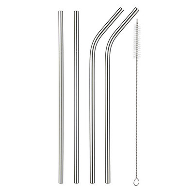 2/4 бр. Метална сламка за многократна употреба Екологична сламка от неръждаема стомана 304 Сламка за пиене на едро с четка за почистване Парти аксесоар
