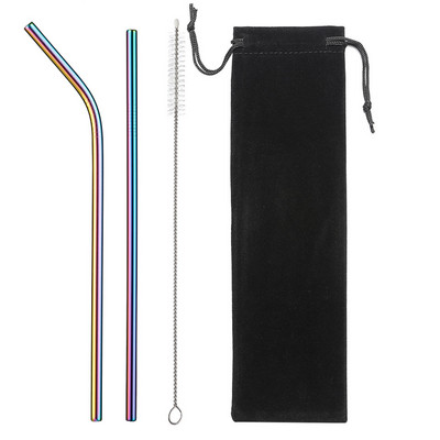 2/4 бр. Метална сламка за многократна употреба Екологична сламка от неръждаема стомана 304 Сламка за пиене на едро с четка за почистване Парти аксесоар