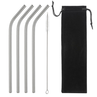 2/4 бр. Метална сламка за многократна употреба Екологична сламка от неръждаема стомана 304 Сламка за пиене на едро с четка за почистване Парти аксесоар