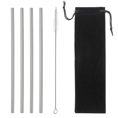 2/4 бр. Метална сламка за многократна употреба Екологична сламка от неръждаема стомана 304 Сламка за пиене на едро с четка за почистване Парти аксесоар