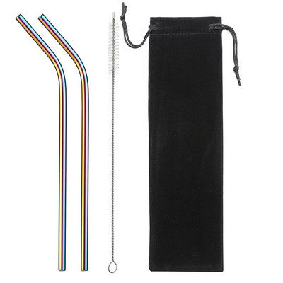 2/4 бр. Метална сламка за многократна употреба Екологична сламка от неръждаема стомана 304 Сламка за пиене на едро с четка за почистване Парти аксесоар