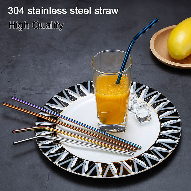 2/4 бр. Метална сламка за многократна употреба Екологична сламка от неръждаема стомана 304 Сламка за пиене на едро с четка за почистване Парти аксесоар