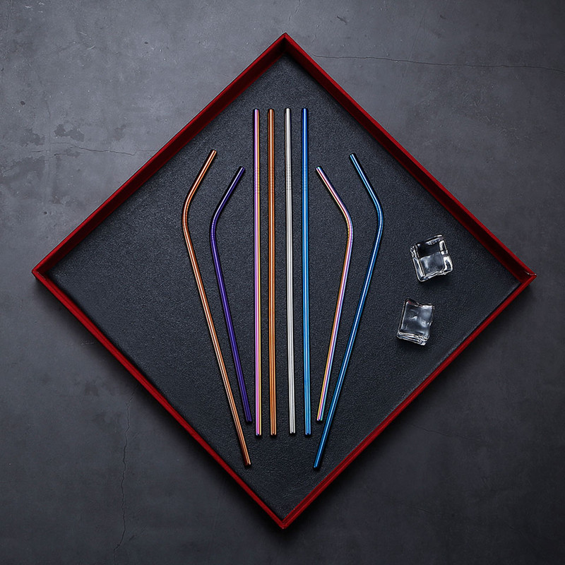 2/4 бр. Метална сламка за многократна употреба Екологична сламка от неръждаема стомана 304 Сламка за пиене на едро с четка за почистване Парти аксесоар