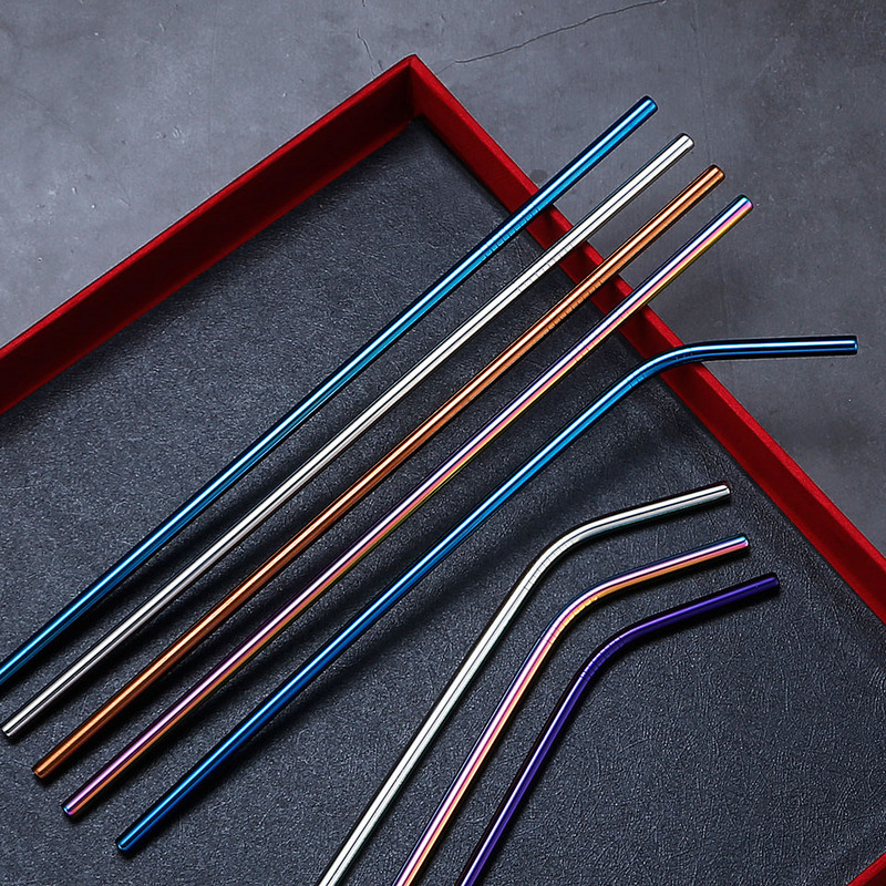 2/4 бр. Метална сламка за многократна употреба Екологична сламка от неръждаема стомана 304 Сламка за пиене на едро с четка за почистване Парти аксесоар