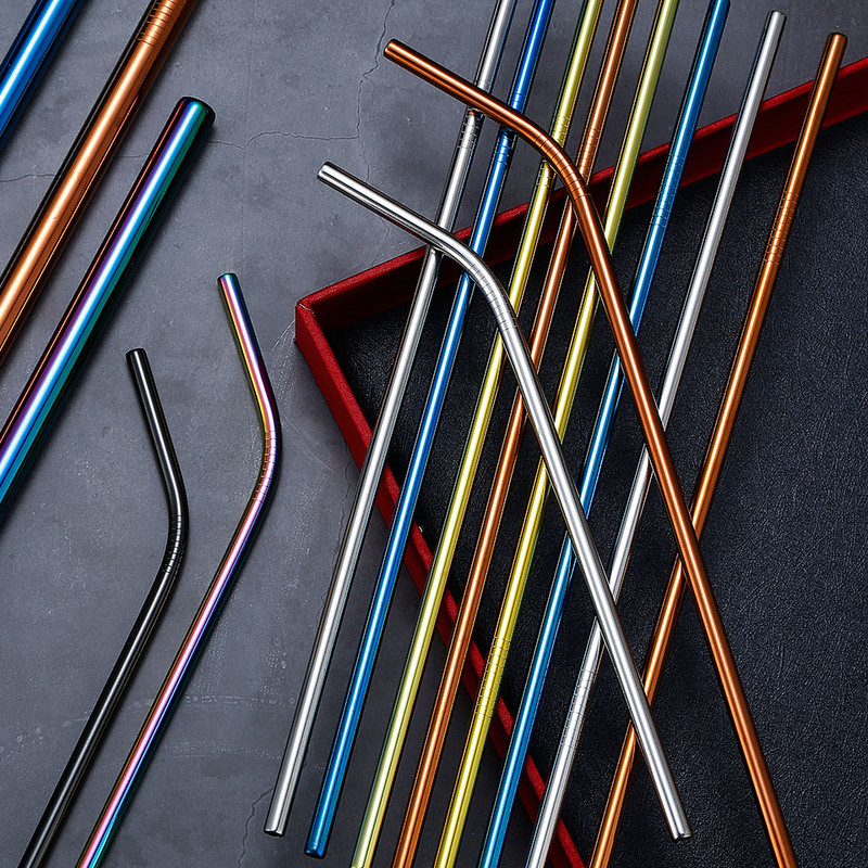 2/4 бр. Метална сламка за многократна употреба Екологична сламка от неръждаема стомана 304 Сламка за пиене на едро с четка за почистване Парти аксесоар