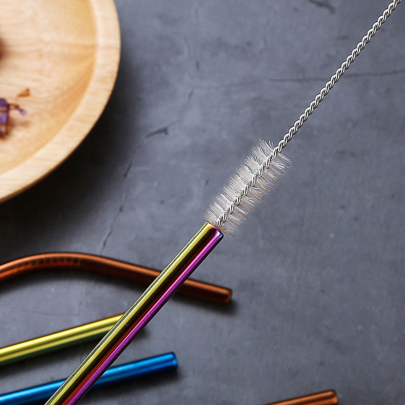 2/4 бр. Метална сламка за многократна употреба Екологична сламка от неръждаема стомана 304 Сламка за пиене на едро с четка за почистване Парти аксесоар