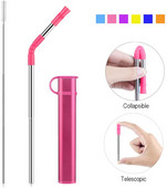 Paie reutilizabilă pliabilă Paie portabilă de băut din oțel inoxidabil cu carcasă, vârf de paie și perie de curățare pentru petrecere de călătorie acasă