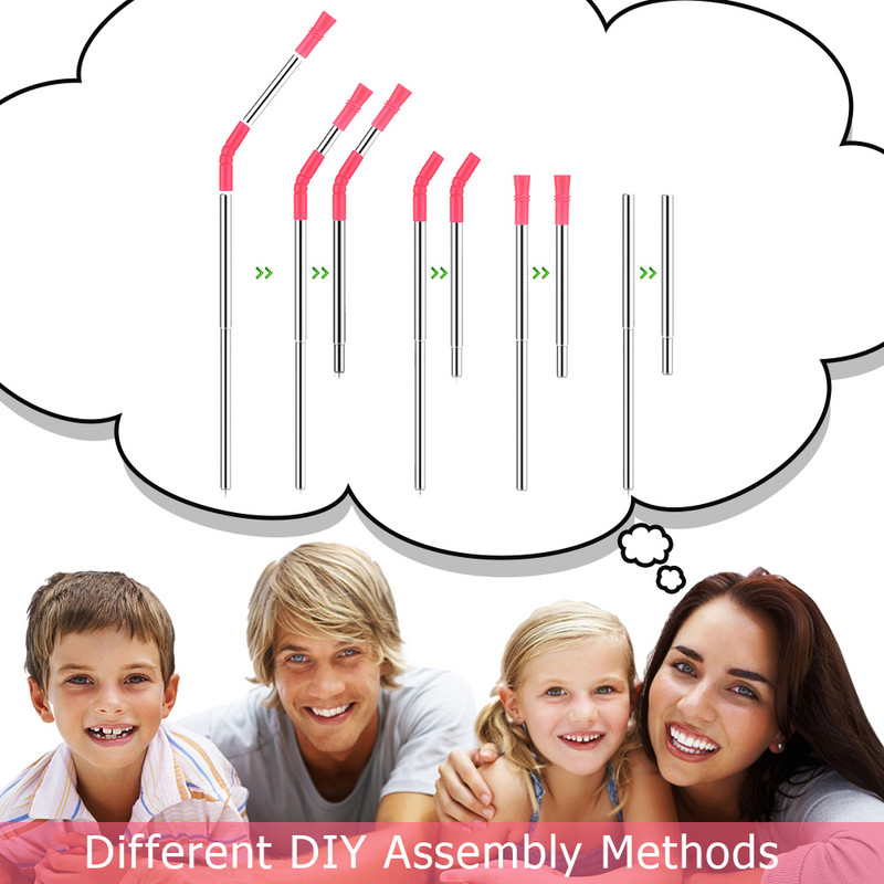 Paie reutilizabilă pliabilă Paie portabilă de băut din oțel inoxidabil cu carcasă, vârf de paie și perie de curățare pentru petrecere de călătorie acasă