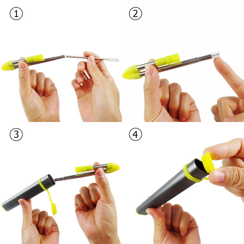 Paie reutilizabilă pliabilă Paie portabilă de băut din oțel inoxidabil cu carcasă, vârf de paie și perie de curățare pentru petrecere de călătorie acasă