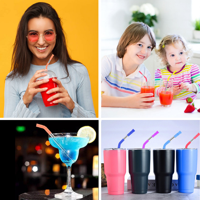 Paie reutilizabilă pliabilă Paie portabilă de băut din oțel inoxidabil cu carcasă, vârf de paie și perie de curățare pentru petrecere de călătorie acasă