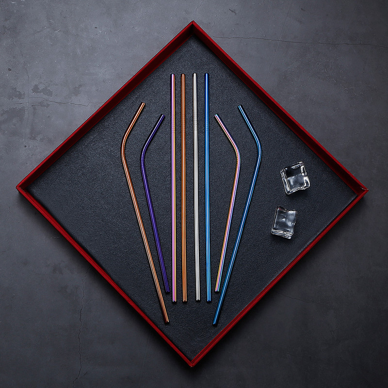 Екологична сламка за многократна употреба Сламки от неръждаема стомана Висококачествена метална сламка за пиене с почистваща четка и чанта Гореща разпродажба на едро