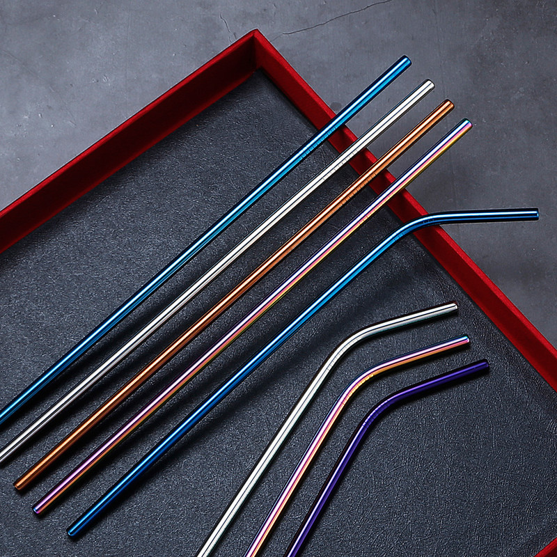 Екологична сламка за многократна употреба Сламки от неръждаема стомана Висококачествена метална сламка за пиене с почистваща четка и чанта Гореща разпродажба на едро