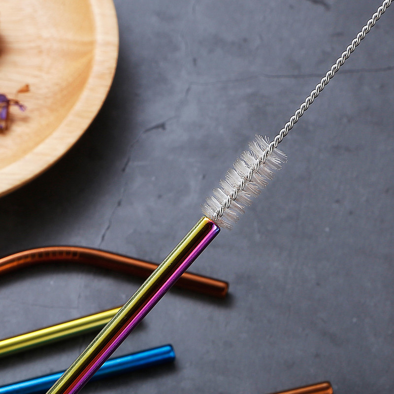 Екологична сламка за многократна употреба Сламки от неръждаема стомана Висококачествена метална сламка за пиене с почистваща четка и чанта Гореща разпродажба на едро