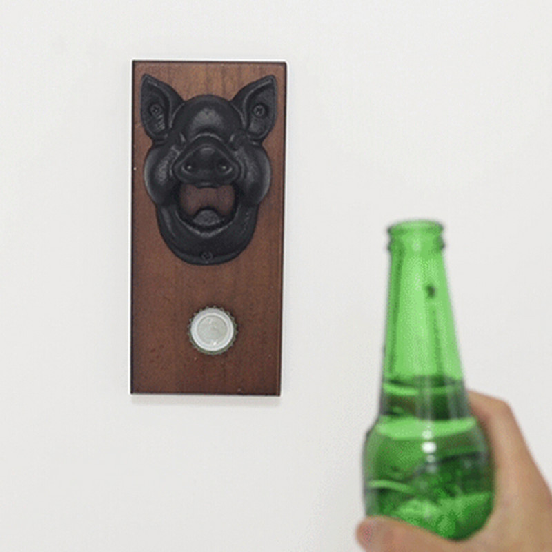 Cap de porc de epocă, din fontă, montat pe perete, capac pentru sticle de vin, deschizător de sticle de bere, unelte de bar, accesorii de bucătărie, gadgeturi