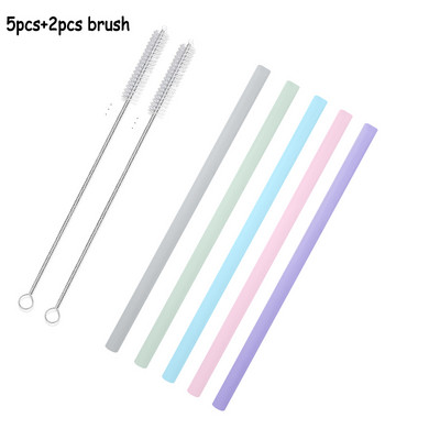 Кухненски аксесоар Силиконови сламки за многократна употреба Сгъваема гъвкава сламка с четки за почистване Детски партита Консумативи Бар инструменти