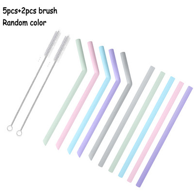 Кухненски аксесоар Силиконови сламки за многократна употреба Сгъваема гъвкава сламка с четки за почистване Детски партита Консумативи Бар инструменти