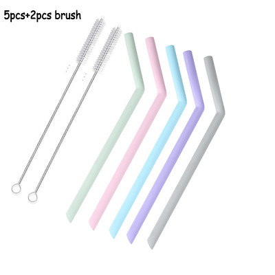 Кухненски аксесоар Силиконови сламки за многократна употреба Сгъваема гъвкава сламка с четки за почистване Детски партита Консумативи Бар инструменти