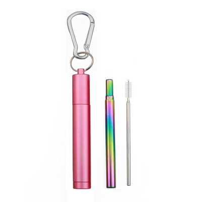 Paie din metal din oțel inoxidabil 304 Paie telescopică reutilizabilă cu perie de curățare Geanta de transport Set portabil pliabil de paie de băut