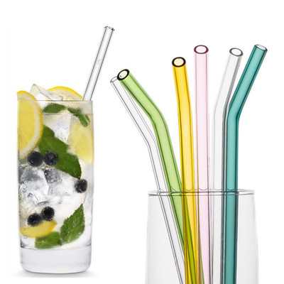 8 цвята Стъклени сламки за многократна употреба 4бр. Сламки за пиене с четка за почистване Екологично чисти съдове за пиене на бар с боросиликатна стъклена сламка