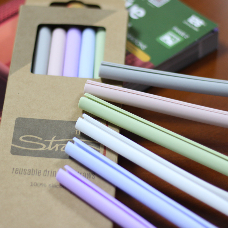 6 бр./компл. Силиконови сламки за многократна употреба, отворени с щракване