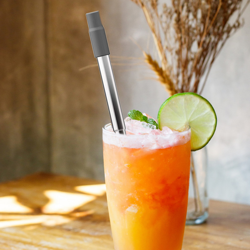 Телескопична сламка за многократна употреба Метална сламка от неръждаема стомана 304 с четка за почистване Преносим комплект сламки за пиене за пътуване с калъф