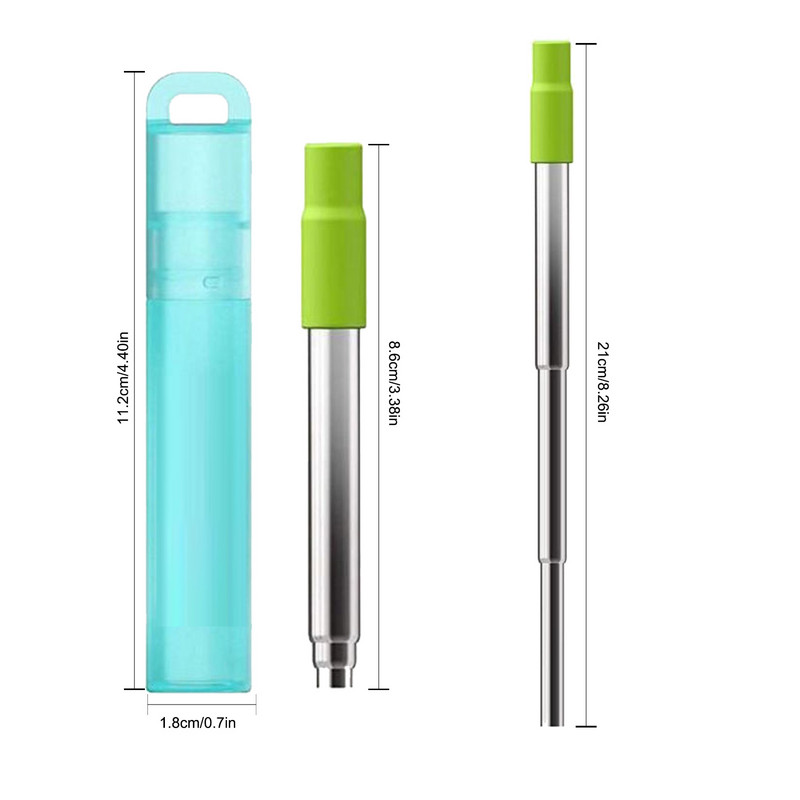 Телескопична сламка за многократна употреба Метална сламка от неръждаема стомана 304 с четка за почистване Преносим комплект сламки за пиене за пътуване с калъф