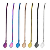 Daugkartinio naudojimo ilgas šiaudų šaukštas Nešiojamas arbatos kaušelis Daugiaspalvis 18/10 nerūdijančio plieno šiaudų baras, kokteilių kavos maišymo šaukštelis