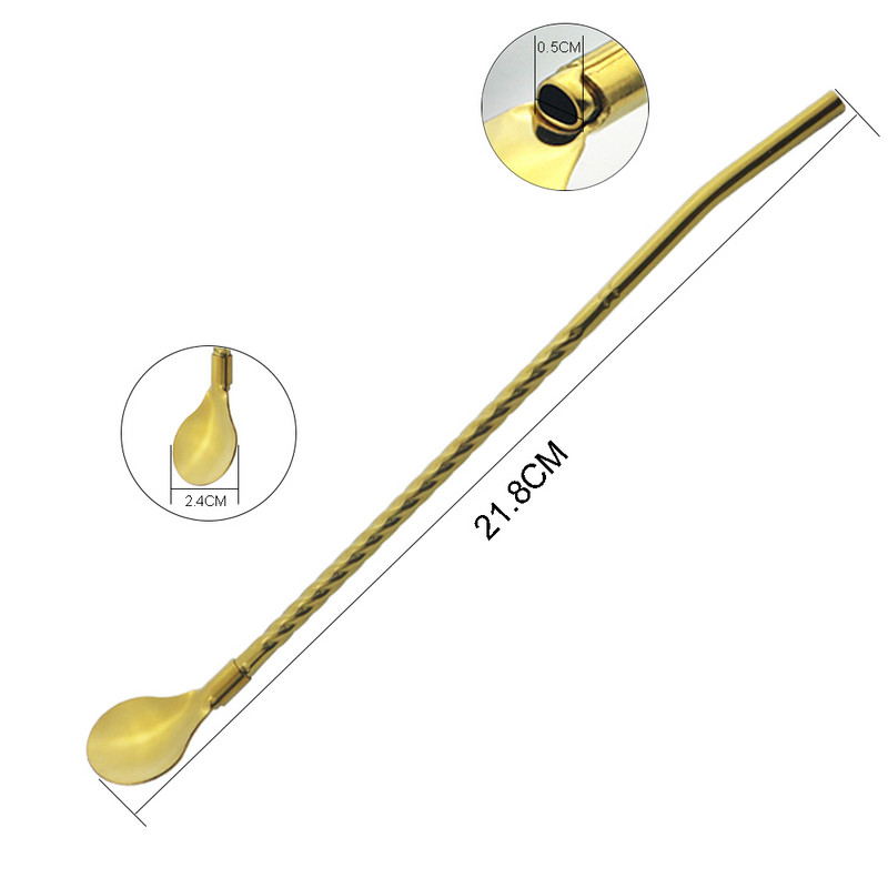 Daugkartinio naudojimo ilgas šiaudų šaukštas Nešiojamas arbatos kaušelis Daugiaspalvis 18/10 nerūdijančio plieno šiaudų baras, kokteilių kavos maišymo šaukštelis