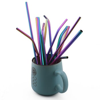 1-2 τμχ Πολύχρωμο Rainbow Straw Set 304 Inox Steel Drinking Straw 16/19/21/23/26cm 12mm Επαναχρησιμοποιήσιμη λυγισμένη μεταλλική βούρτσα με άχυρο