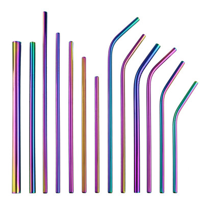 1-2 τμχ Πολύχρωμο Rainbow Straw Set 304 Inox Steel Drinking Straw 16/19/21/23/26cm 12mm Επαναχρησιμοποιήσιμη λυγισμένη μεταλλική βούρτσα με άχυρο