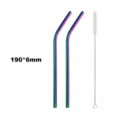 Set de paie curcubeu colorat, 1-2 buc, paie de băut din oțel inoxidabil 304, 16/19/21/23/26 cm, 12 mm, perie reutilizabilă pentru paie de băutură din metal îndoită