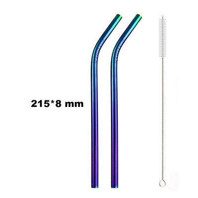 Set de paie curcubeu colorat, 1-2 buc, paie de băut din oțel inoxidabil 304, 16/19/21/23/26 cm, 12 mm, perie reutilizabilă pentru paie de băutură din metal îndoită