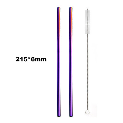 Set de paie curcubeu colorat, 1-2 buc, paie de băut din oțel inoxidabil 304, 16/19/21/23/26 cm, 12 mm, perie reutilizabilă pentru paie de băutură din metal îndoită