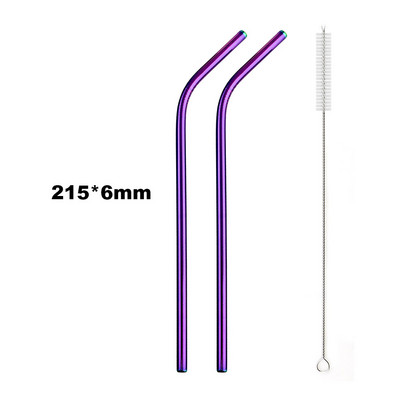 Set de paie curcubeu colorat, 1-2 buc, paie de băut din oțel inoxidabil 304, 16/19/21/23/26 cm, 12 mm, perie reutilizabilă pentru paie de băutură din metal îndoită