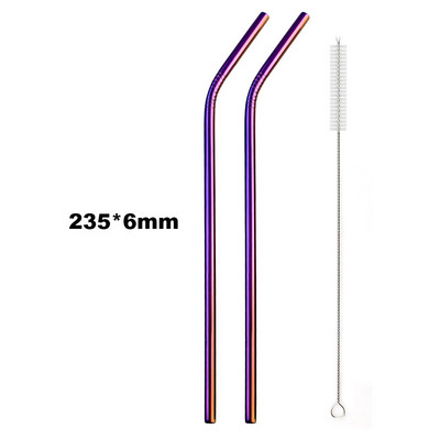Set de paie curcubeu colorat, 1-2 buc, paie de băut din oțel inoxidabil 304, 16/19/21/23/26 cm, 12 mm, perie reutilizabilă pentru paie de băutură din metal îndoită