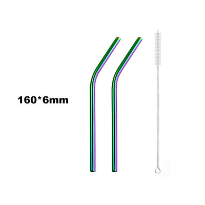 Set de paie curcubeu colorat, 1-2 buc, paie de băut din oțel inoxidabil 304, 16/19/21/23/26 cm, 12 mm, perie reutilizabilă pentru paie de băutură din metal îndoită