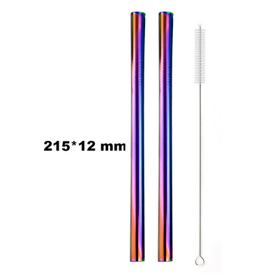 Set de paie curcubeu colorat, 1-2 buc, paie de băut din oțel inoxidabil 304, 16/19/21/23/26 cm, 12 mm, perie reutilizabilă pentru paie de băutură din metal îndoită
