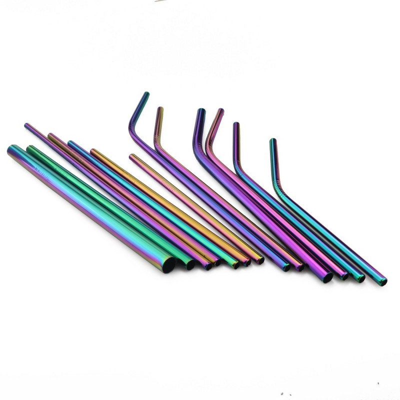 Set de paie curcubeu colorat, 1-2 buc, paie de băut din oțel inoxidabil 304, 16/19/21/23/26 cm, 12 mm, perie reutilizabilă pentru paie de băutură din metal îndoită