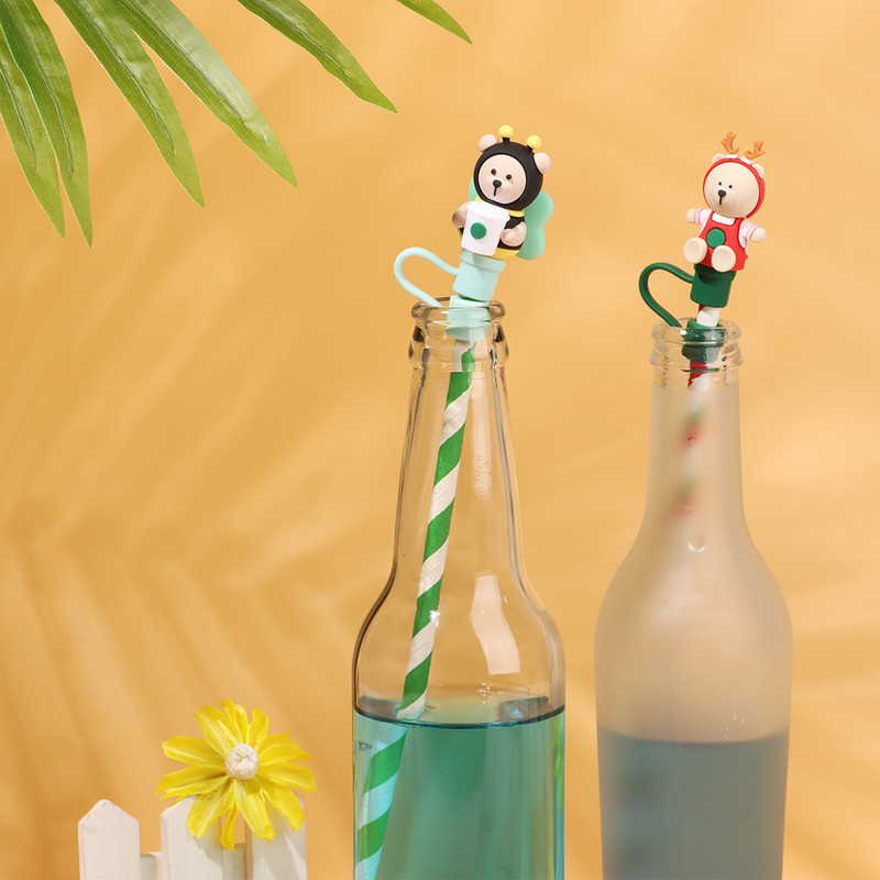 1 buc capac de praf de băut din desene animate, din silicon, cu paie, capac, capac, capac reutilizabil, accesorii pentru pahare, recipiente rezistente la praf, instrument pentru bar de bucătărie