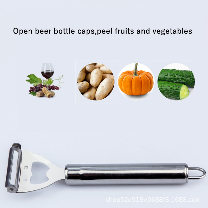 Deschizător de sticle de bere din oțel inoxidabil, portabil, multifuncțional, 2 în 1, peeling, deschizător de sticle, accesorii de bucătărie pentru bar