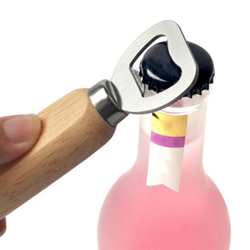 Praktiškas guminės medinės rankenos nerūdijančio plieno alaus butelių atidarytuvas Creative medinės rankenos alaus kamštelio atidarytuvas Alaus butelių atidarytuvas