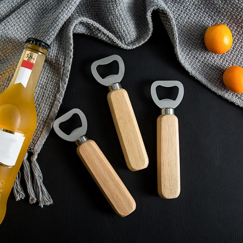 Praktiškas guminės medinės rankenos nerūdijančio plieno alaus butelių atidarytuvas Creative medinės rankenos alaus kamštelio atidarytuvas Alaus butelių atidarytuvas