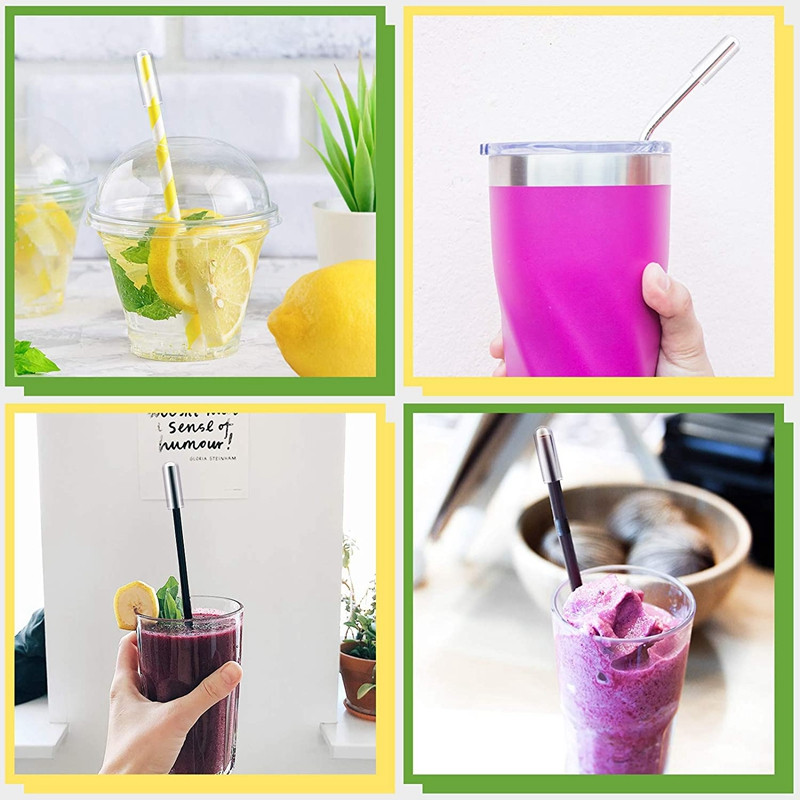 4 buc. Huse reutilizabile pentru paie de sticlă Capac pentru vârfuri de paie de băut Capac pentru paie din oțel inoxidabil Smoothie de 6/8/12 mm Capace de paie de sticlă