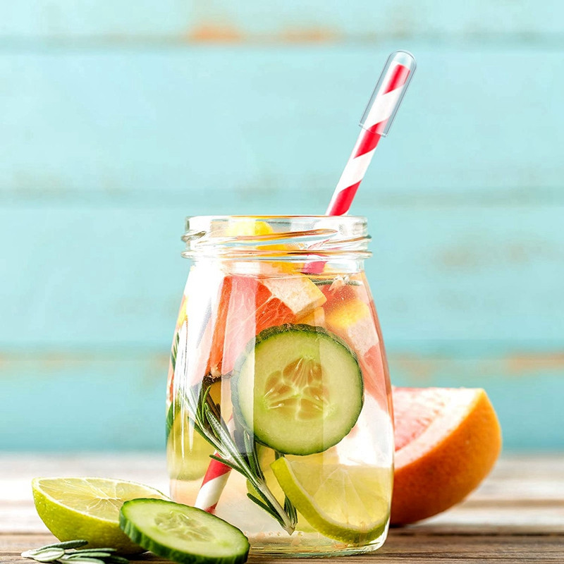 4 buc. Huse reutilizabile pentru paie de sticlă Capac pentru vârfuri de paie de băut Capac pentru paie din oțel inoxidabil Smoothie de 6/8/12 mm Capace de paie de sticlă