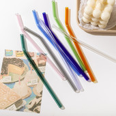 Spalvingi stikliniai šiaudeliai Daugkartinio naudojimo geriamieji šiaudeliai Ekologiški didelio borosilikatinio stiklo šiaudiniai stikliniai vamzdeliai vakarėliams tinka baro gėrimai