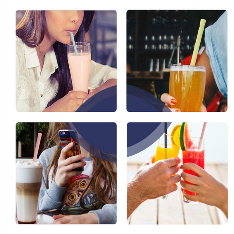 Paie reutilizabile din silicon de calitate alimentară Paie de băut pliabile portabile în aer liber cu husă de transport de lux din PP și perie de curățare