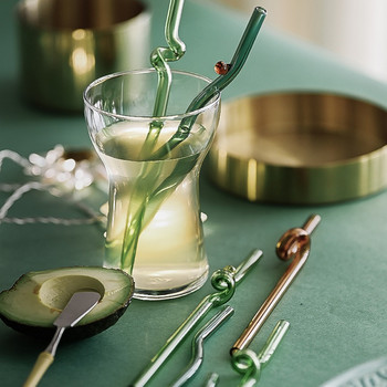 1 бр. Цветна високо боросиликатна стъклена сламка за млечен чай Дебела удължаваща стъклена сламка за пиене Извита многократна употреба Аксесоари за бар
