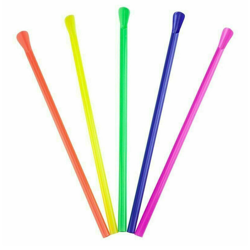 100 de bucăți paie de plastic multicolore de unică folosință paie de băut lingură bar pub paie de nămol pentru sărbătoarea de naștere consumabile pentru petreceri
