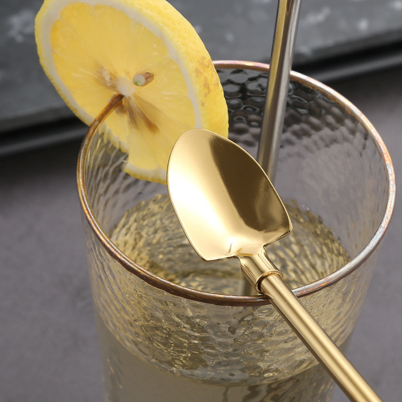 5 bucăți lingură de paie în formă de lopată 2 în 1 lingură portabilă de ceai paie colorate reutilizabile din oțel inoxidabil lingură pentru amestecare cafea pentru cocktail