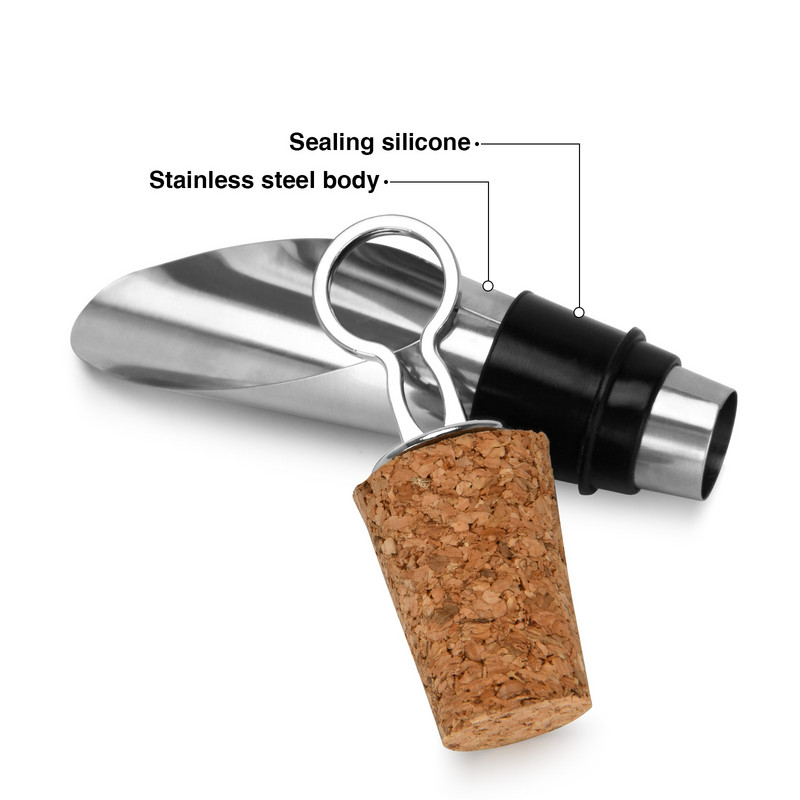 Set dopuri de plută de vin FISSMAN cu capac din lemn și din oțel inoxidabil Accesorii pentru vin pentru păstrarea proaspetelor turnatoare pentru petrecerea la bar